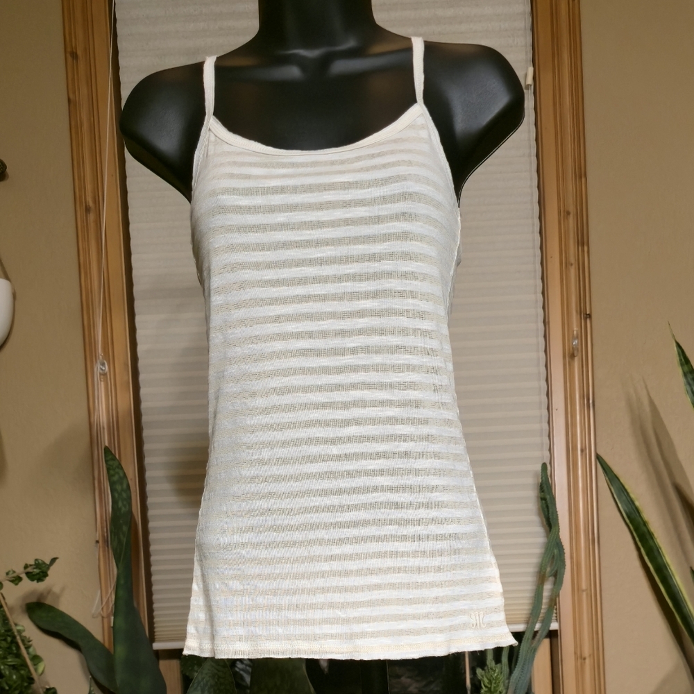 Miss Me White and Tan Striped Tank Top